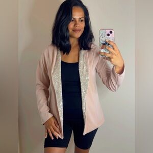 Day G Light Pink Sequin Open Blazer